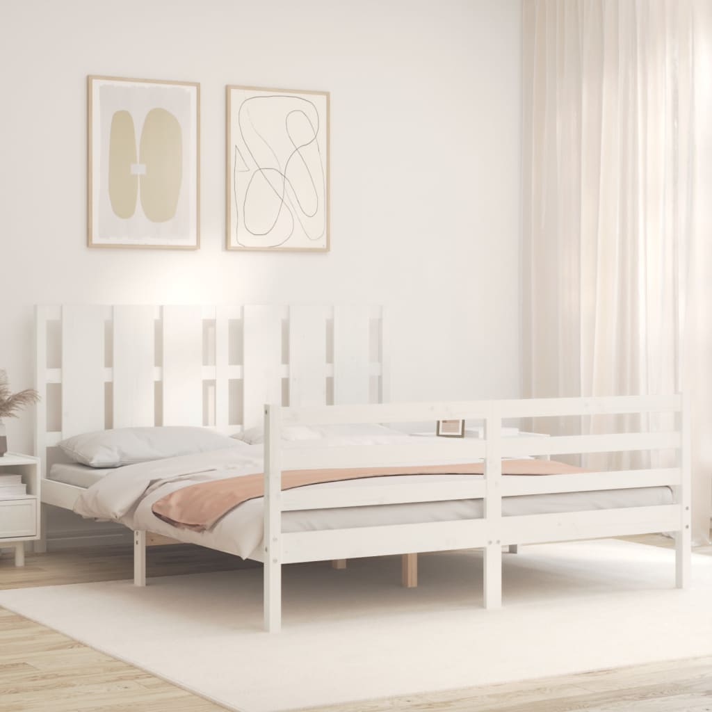 Cadre de lit sans matelas blanc bois de pin massif