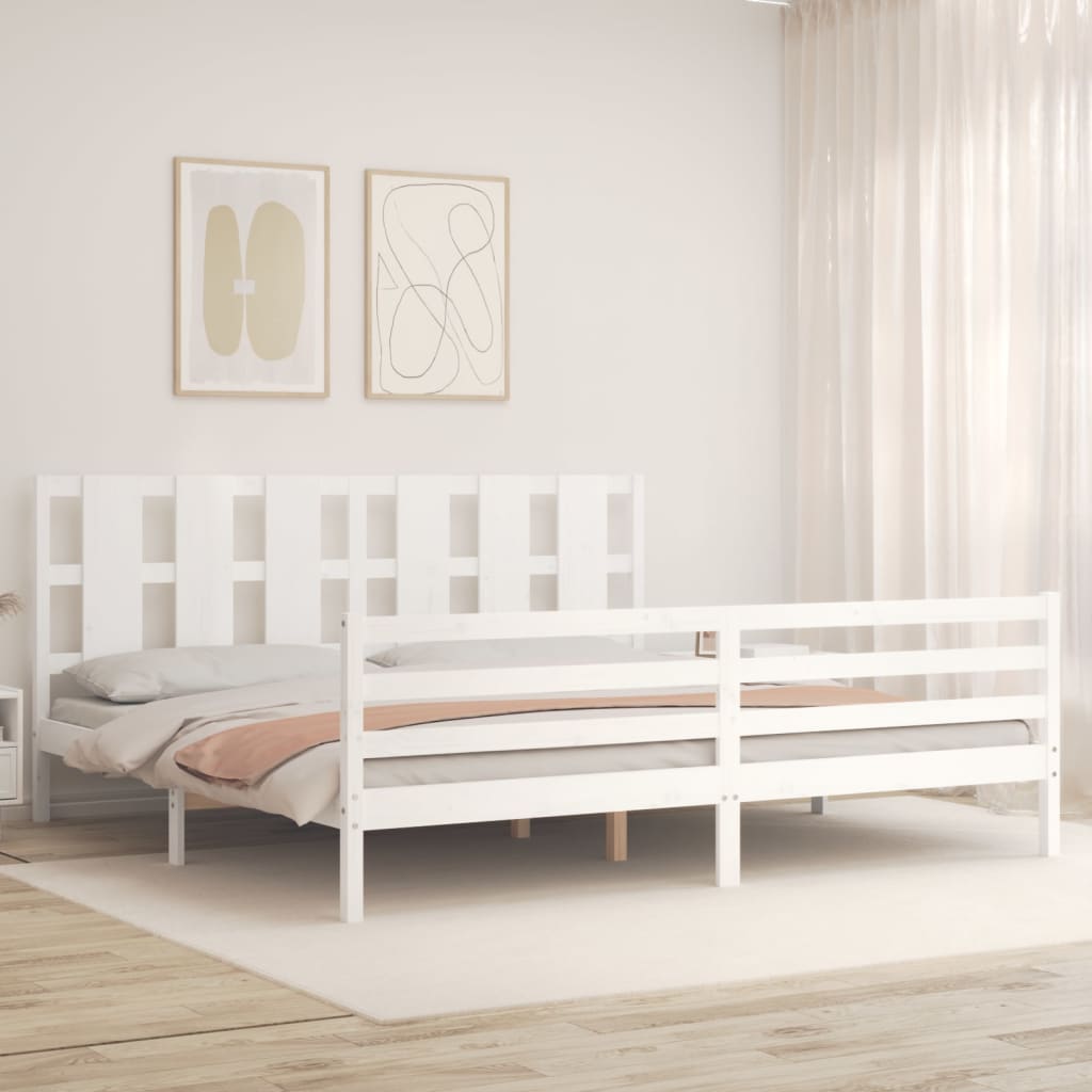 Cadre de lit sans matelas blanc bois massif