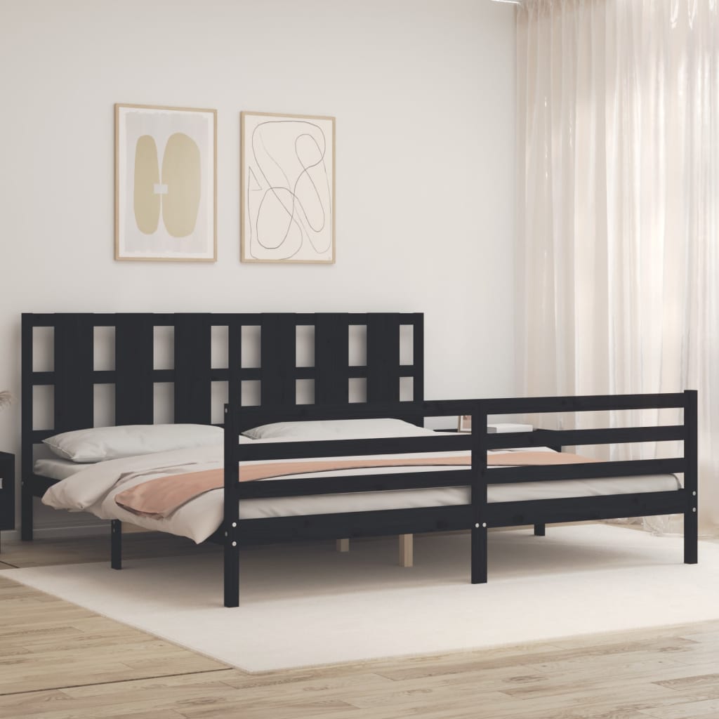 Cadre de lit sans matelas noir 200x200 cm bois massif