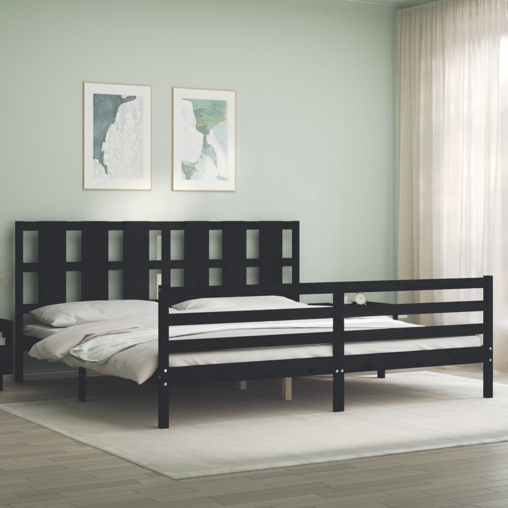 Cadre de lit sans matelas noir 200x200 cm bois massif