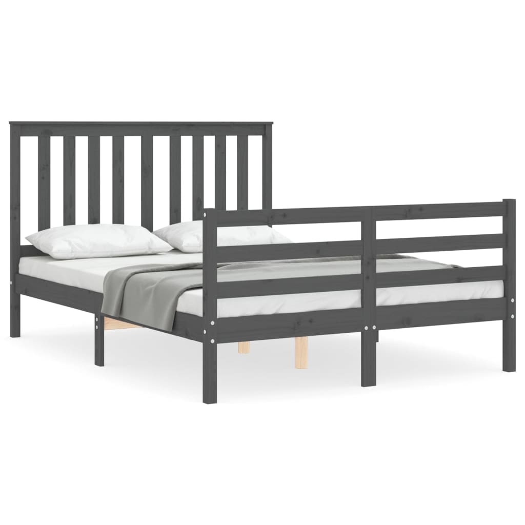 Cadre de lit sans matelas gris 140x190 cm bois massif