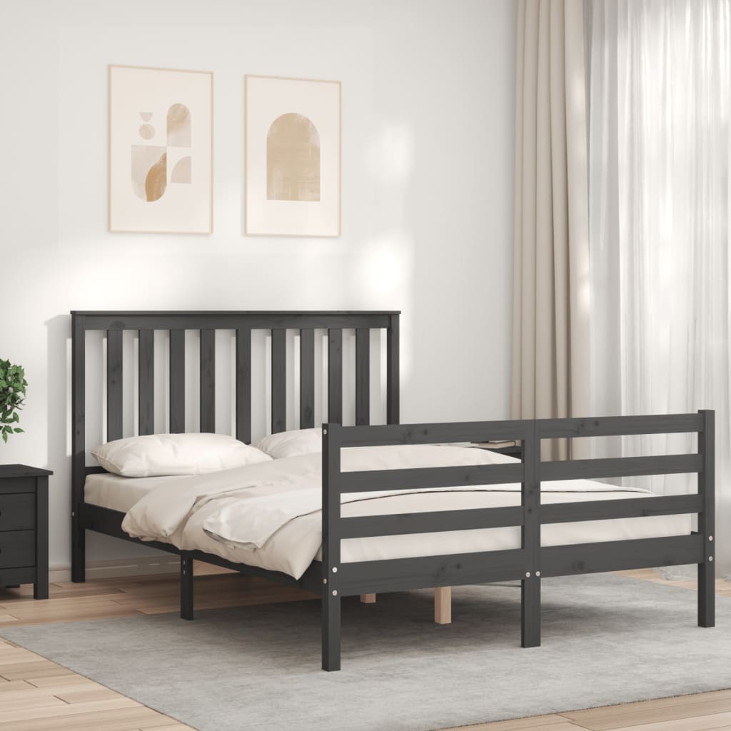 Cadre de lit sans matelas gris 140x190 cm bois massif