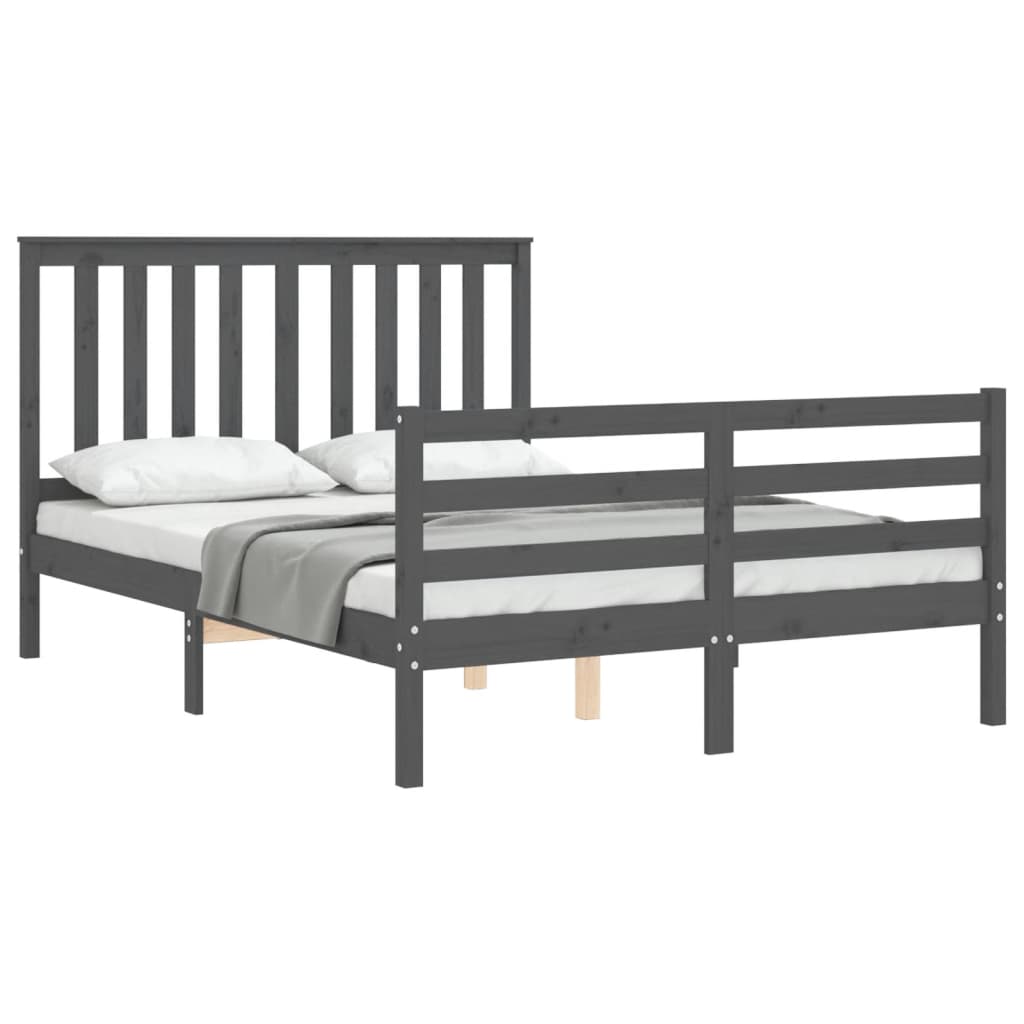 Cadre de lit sans matelas gris 140x190 cm bois massif