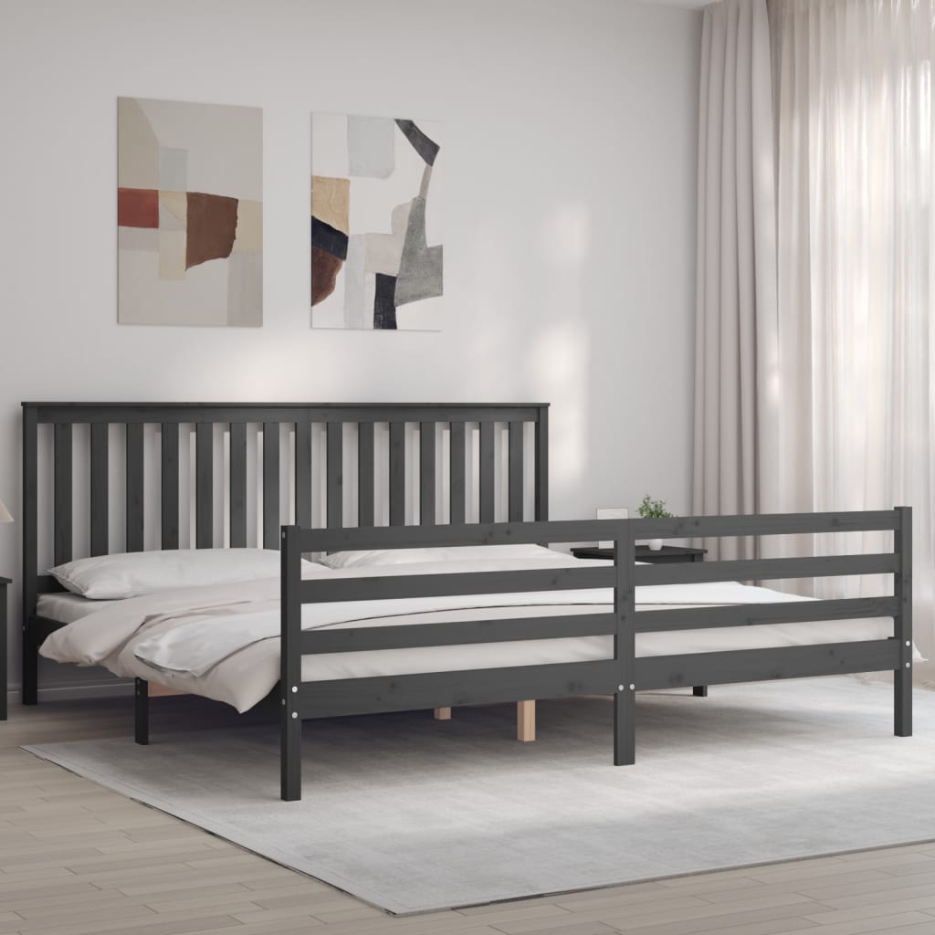 Cadre de lit sans matelas gris 200x200 cm bois massif