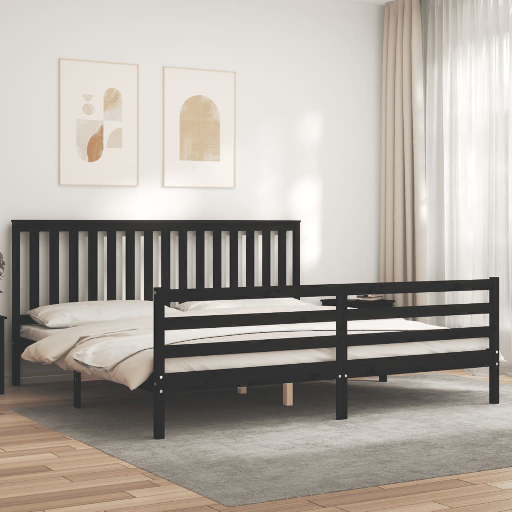 Cadre de lit sans matelas noir 200x200 cm bois massif