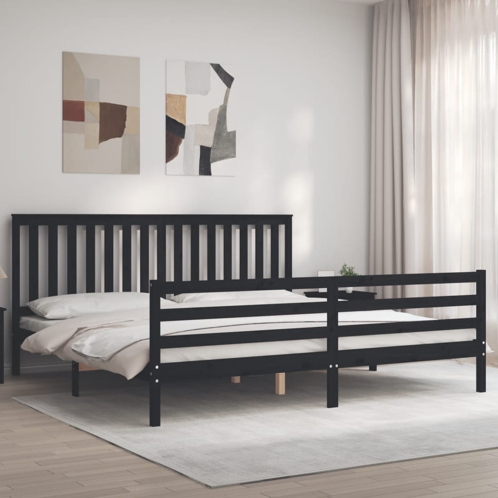 Cadre de lit sans matelas noir 200x200 cm bois massif