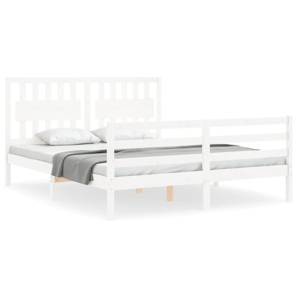 Bed frame without mattress white solid pine wood