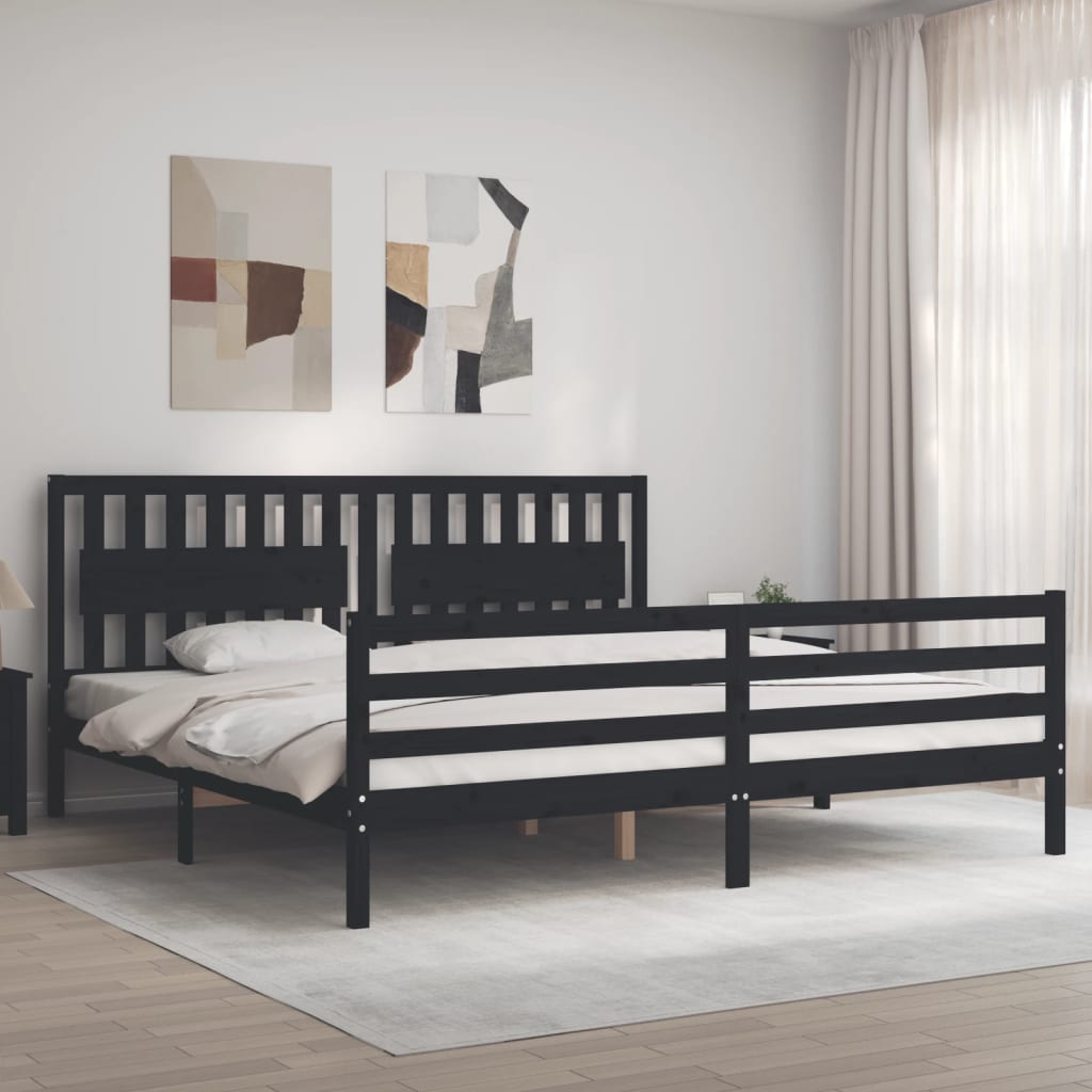 Cadre de lit sans matelas noir 200x200 cm bois massif