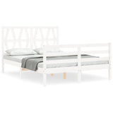 White solid wood bed frame without mattress