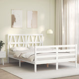 White solid wood bed frame without mattress