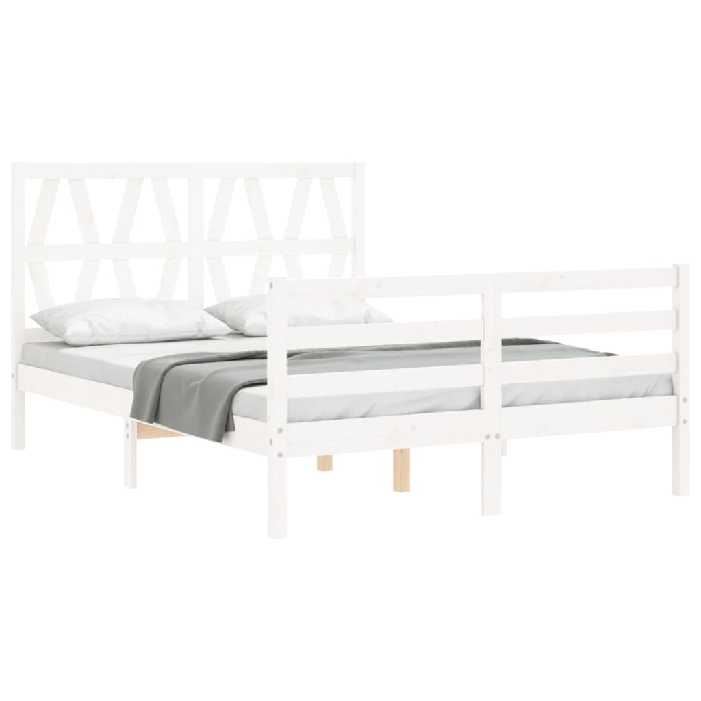 White solid wood bed frame without mattress