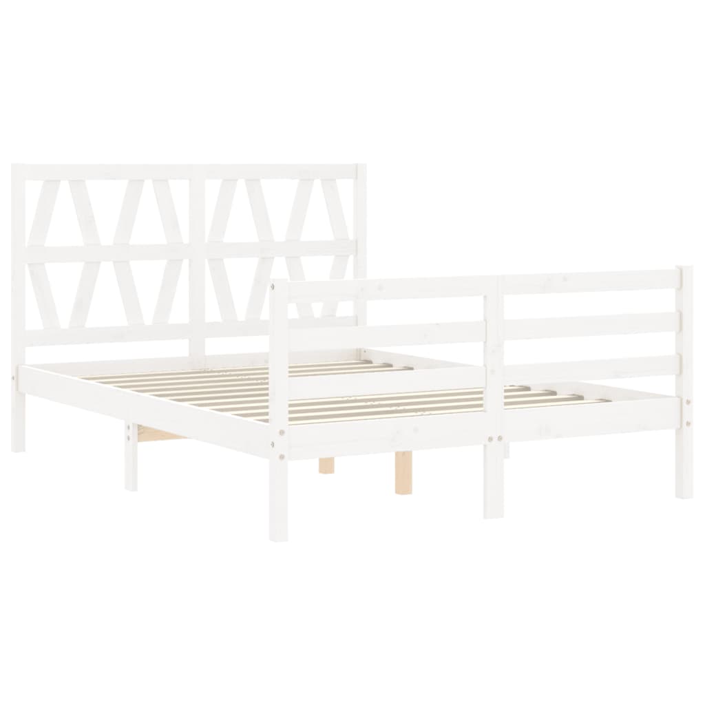 White solid wood bed frame without mattress