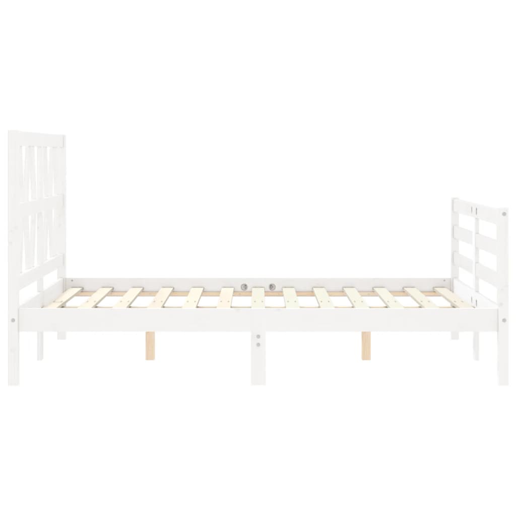 White solid wood bed frame without mattress