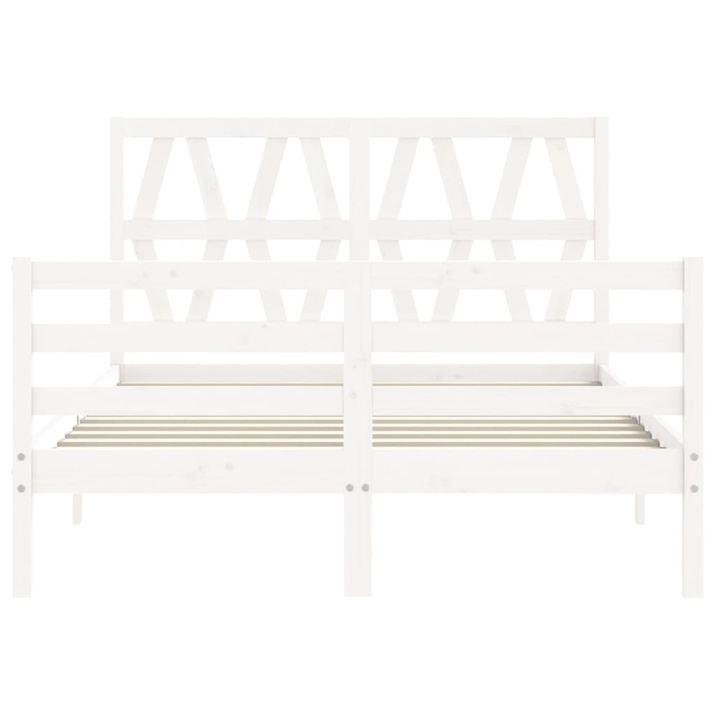 White solid wood bed frame without mattress