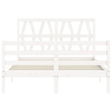 White solid wood bed frame without mattress