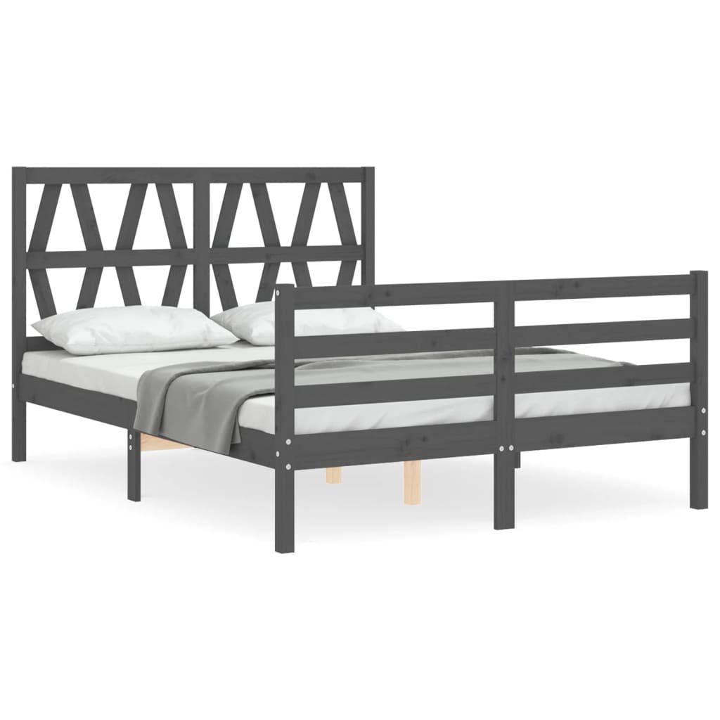 Cadre de lit sans matelas gris 140x190 cm bois massif