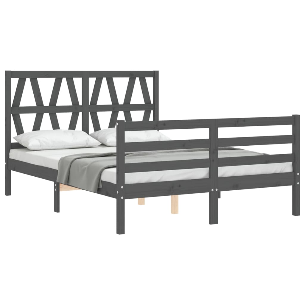 Cadre de lit sans matelas gris 140x190 cm bois massif