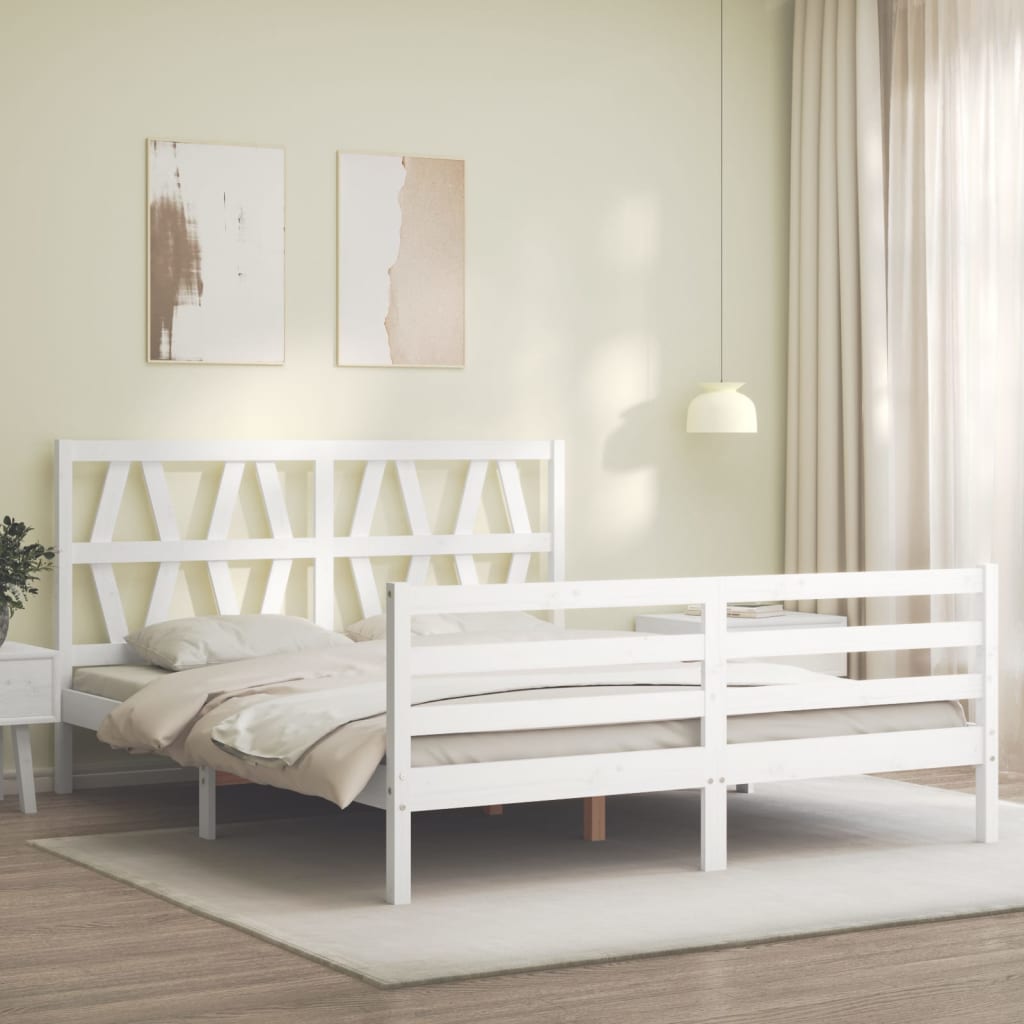 Cadre de lit sans matelas blanc bois de pin massif