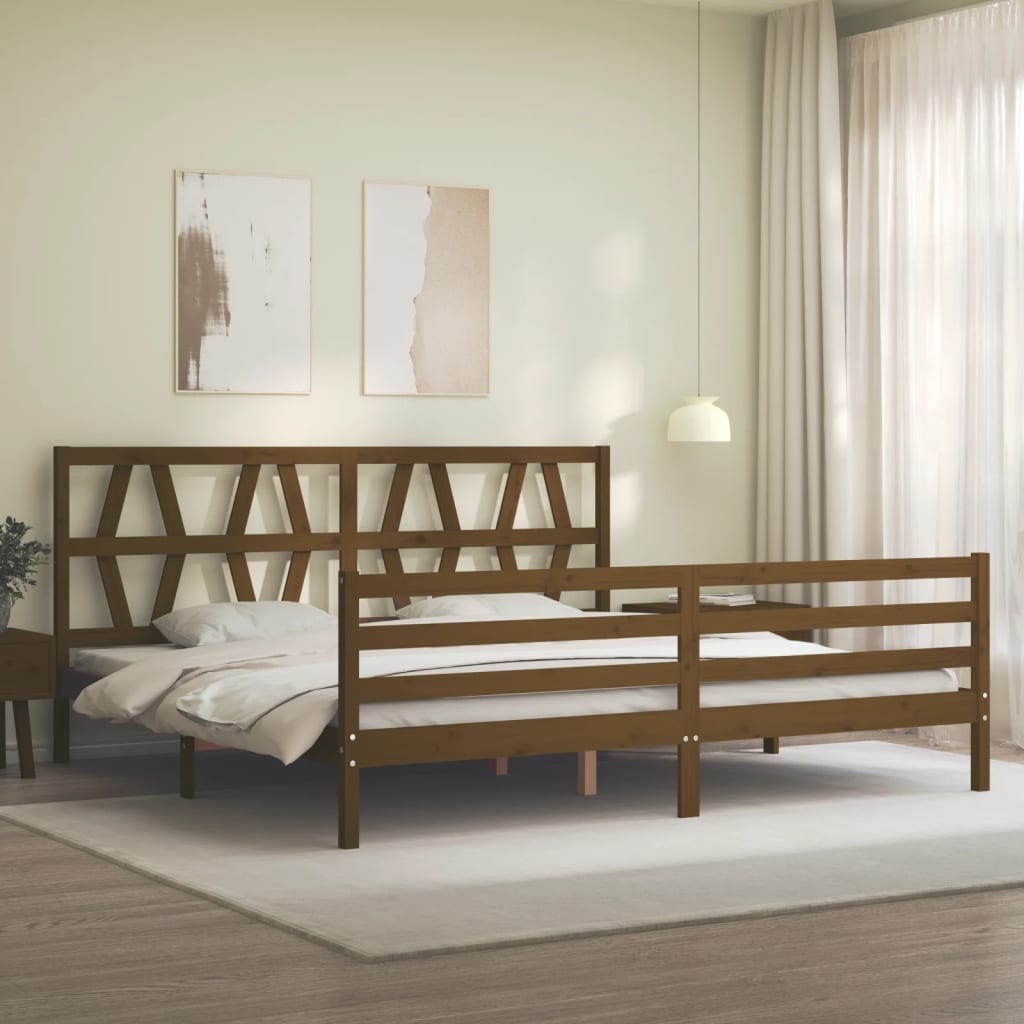 Cadre de lit sans matelas marron miel 200x200 cm bois massif