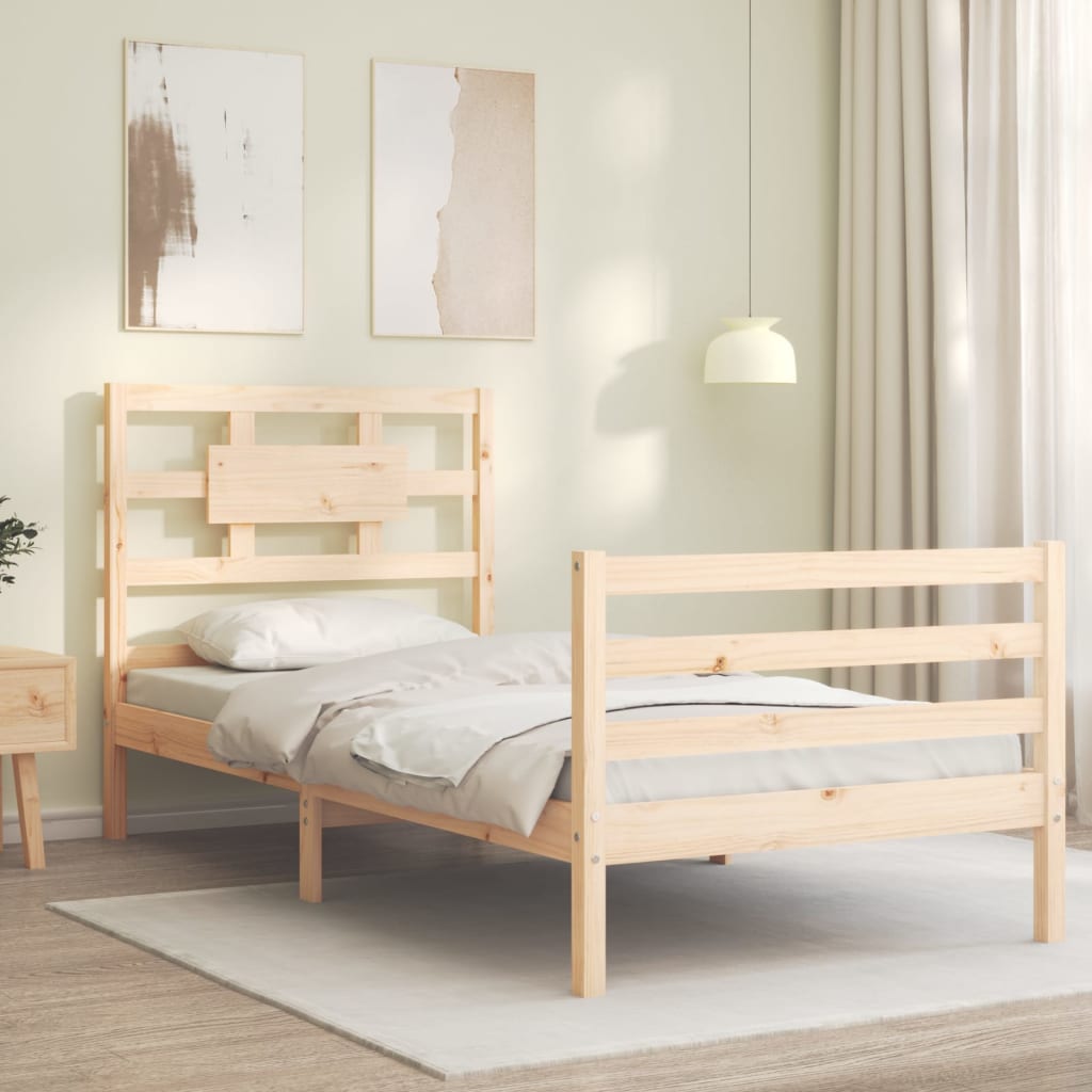 Solid wood bed frame without mattress