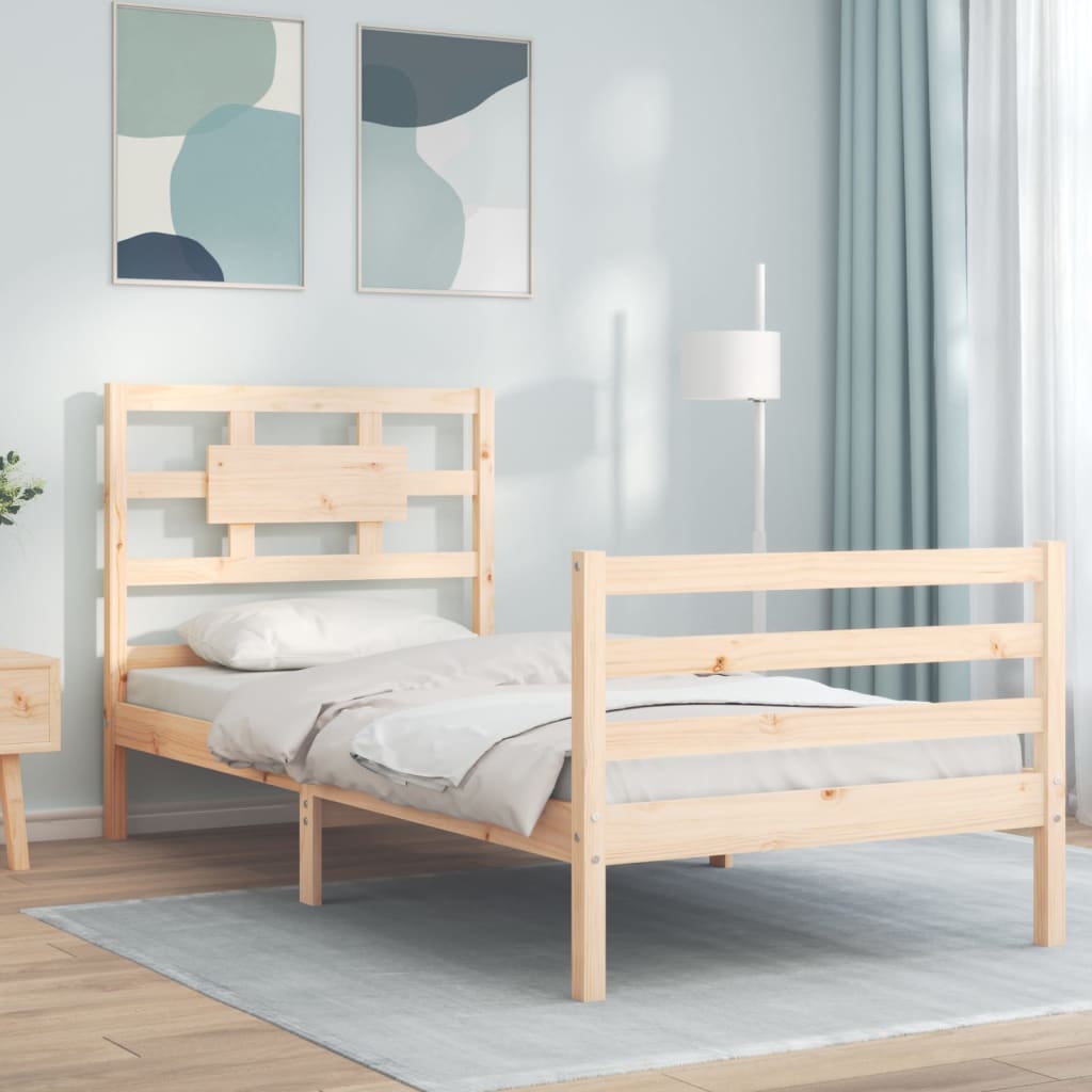 Solid wood bed frame without mattress