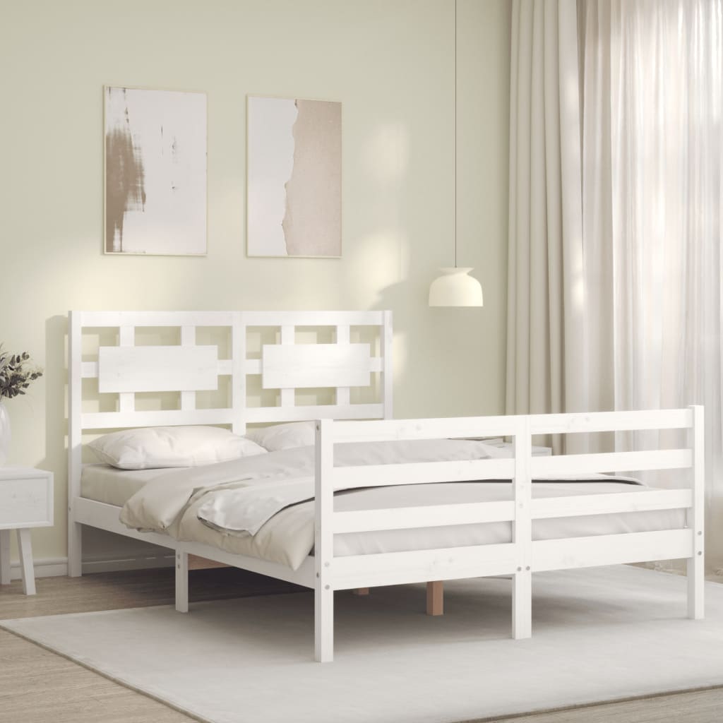 Cadre de lit sans matelas blanc 140x190 cm bois massif