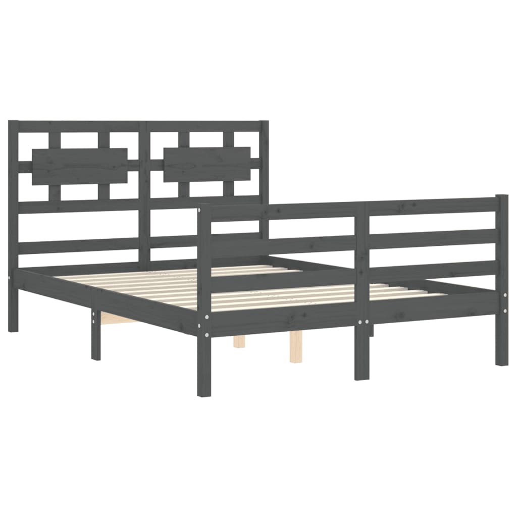 Cadre de lit sans matelas gris 140x190 cm bois massif