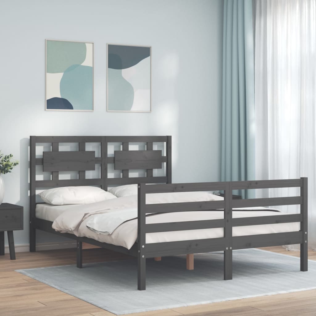 Cadre de lit sans matelas gris 140x190 cm bois massif