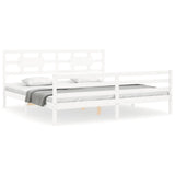 White solid wood bed frame without mattress