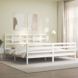 White solid wood bed frame without mattress