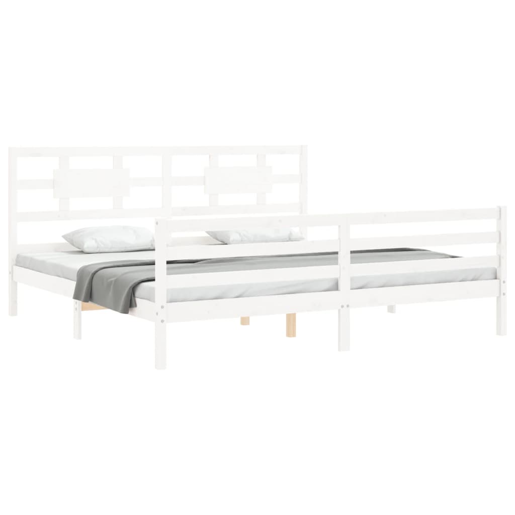 White solid wood bed frame without mattress