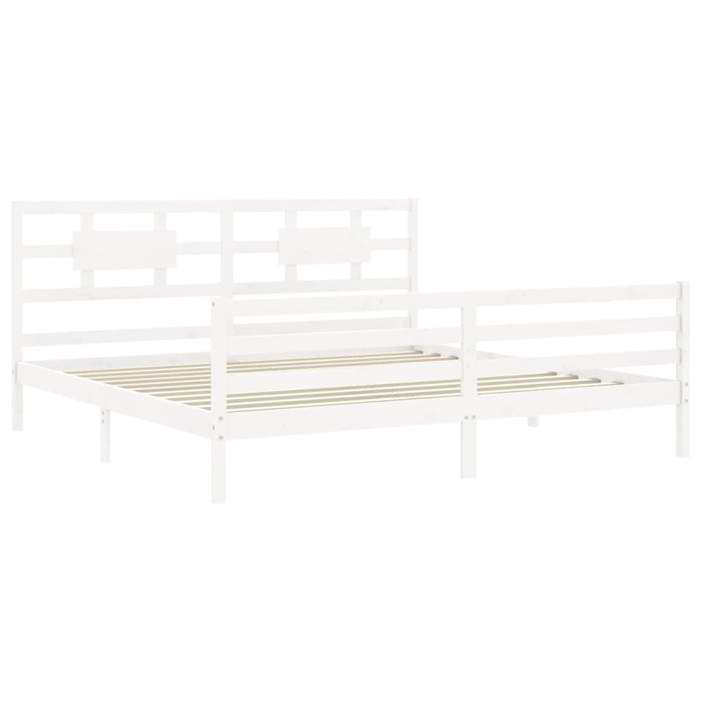 White solid wood bed frame without mattress