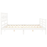 White solid wood bed frame without mattress