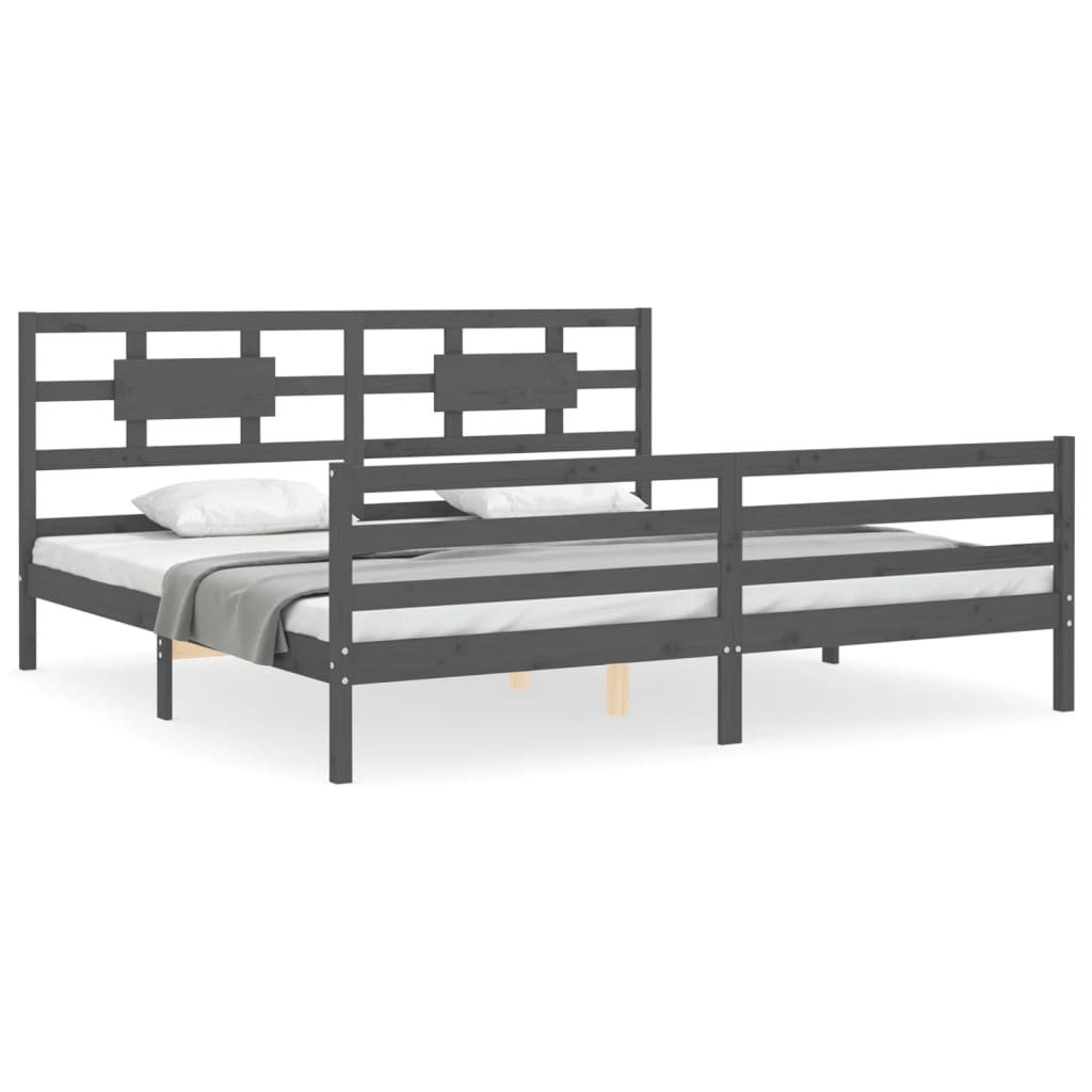 Cadre de lit sans matelas gris 200x200 cm bois massif