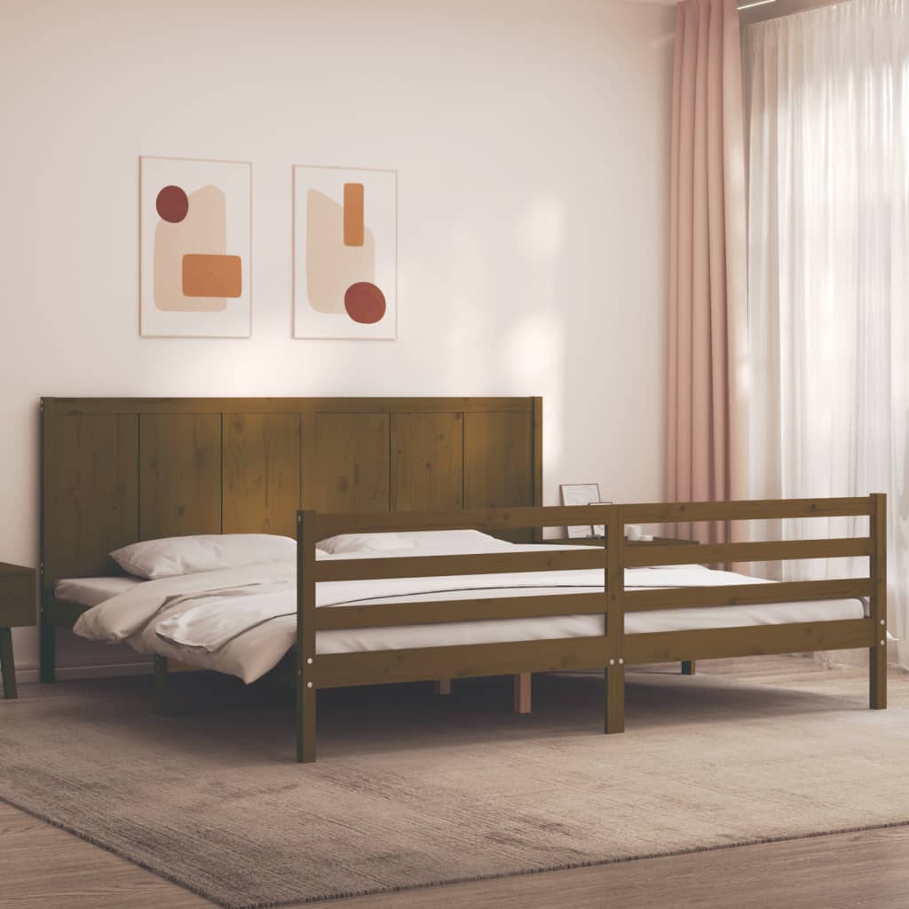 Cadre de lit sans matelas marron miel 200x200 cm bois massif