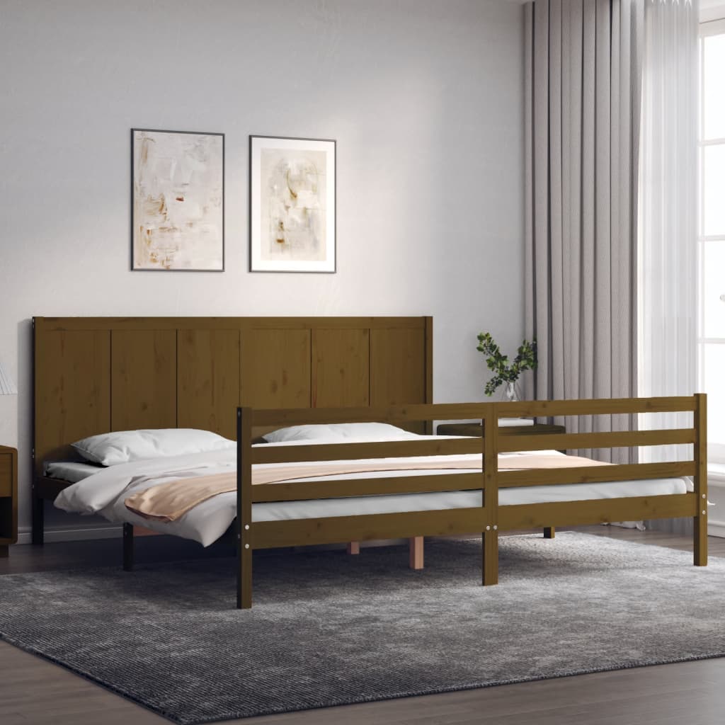 Cadre de lit sans matelas marron miel 200x200 cm bois massif