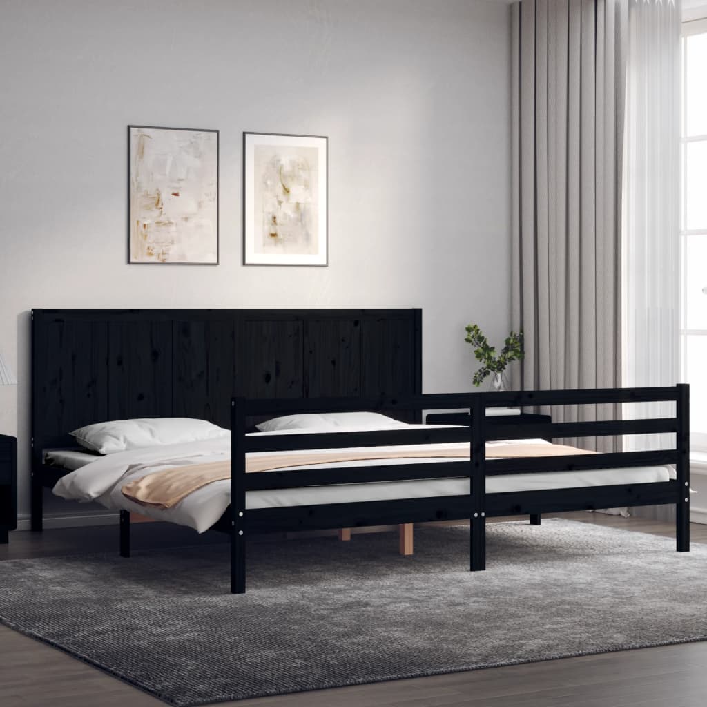 Cadre de lit sans matelas noir 200x200 cm bois massif