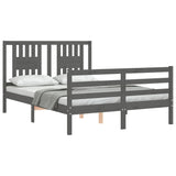 Cadre de lit sans matelas gris bois massif