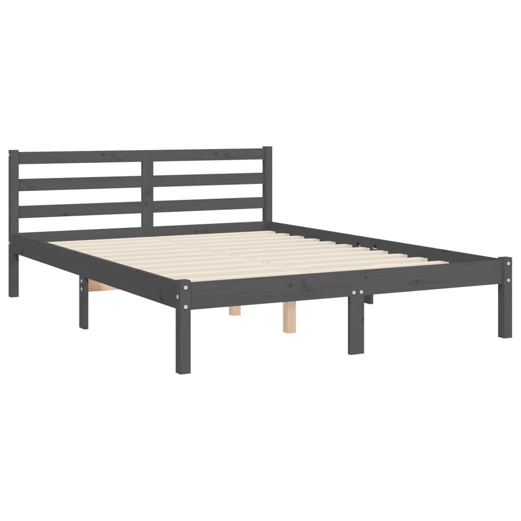 Cadre de lit sans matelas gris bois massif