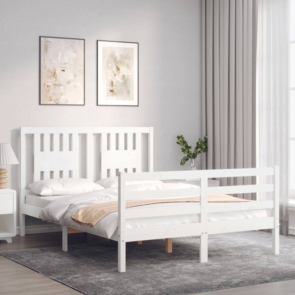 Cadre de lit sans matelas blanc 140x190 cm bois massif