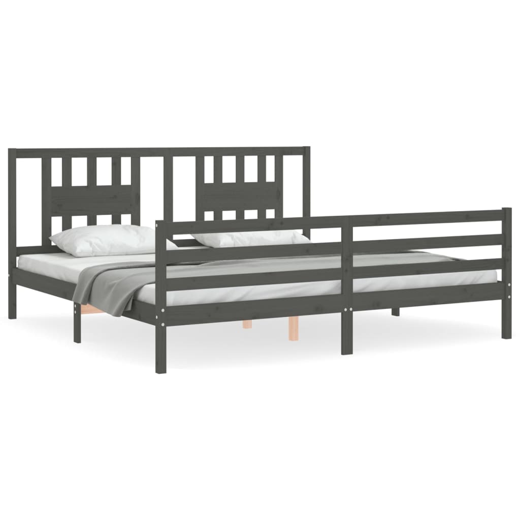 Cadre de lit sans matelas gris 200x200 cm bois massif