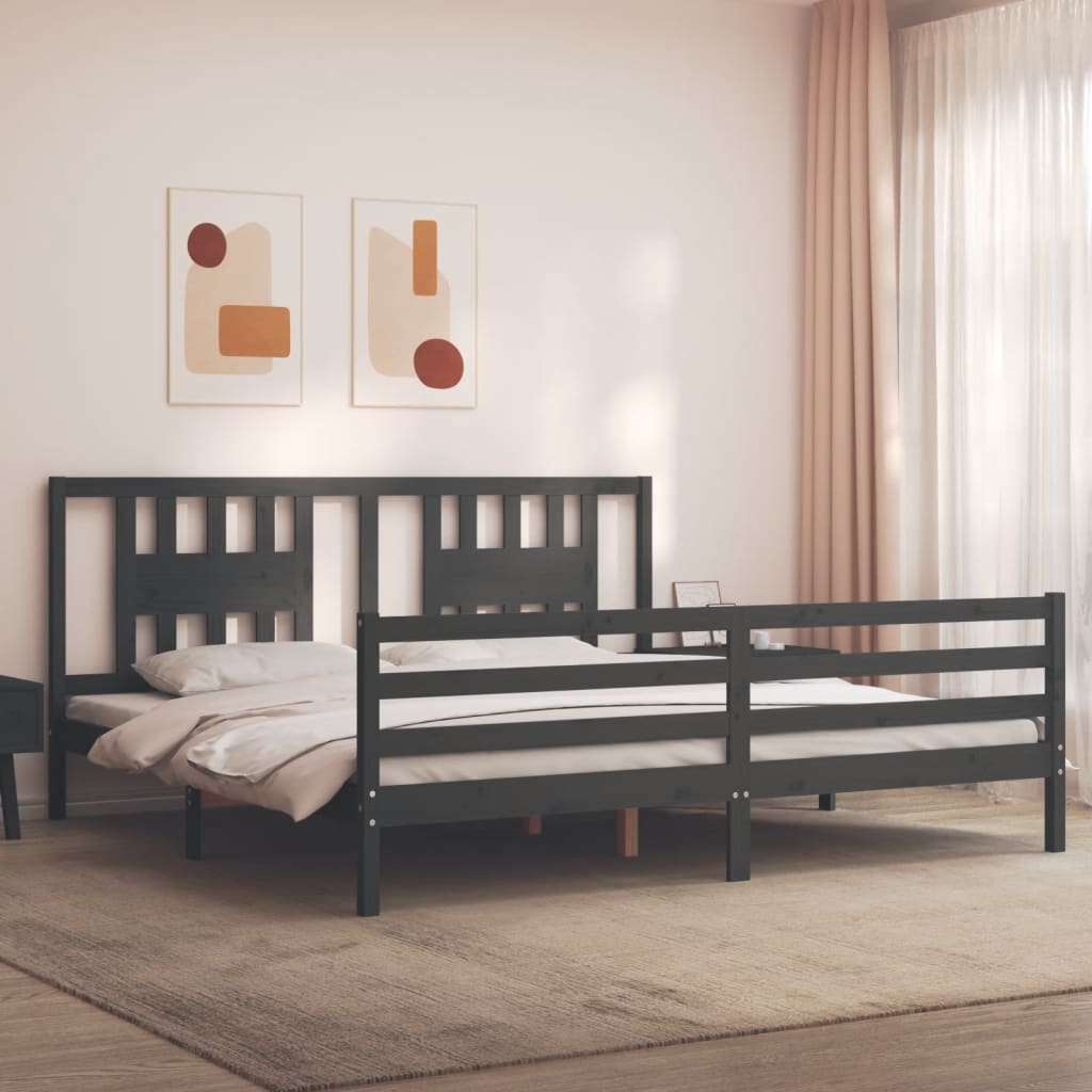 Cadre de lit sans matelas gris 200x200 cm bois massif