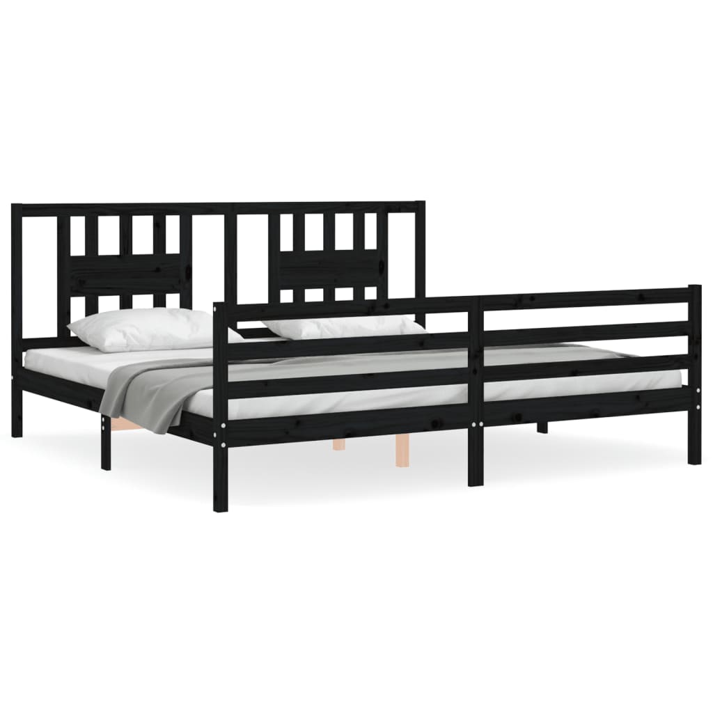 Cadre de lit sans matelas noir 200x200 cm bois massif