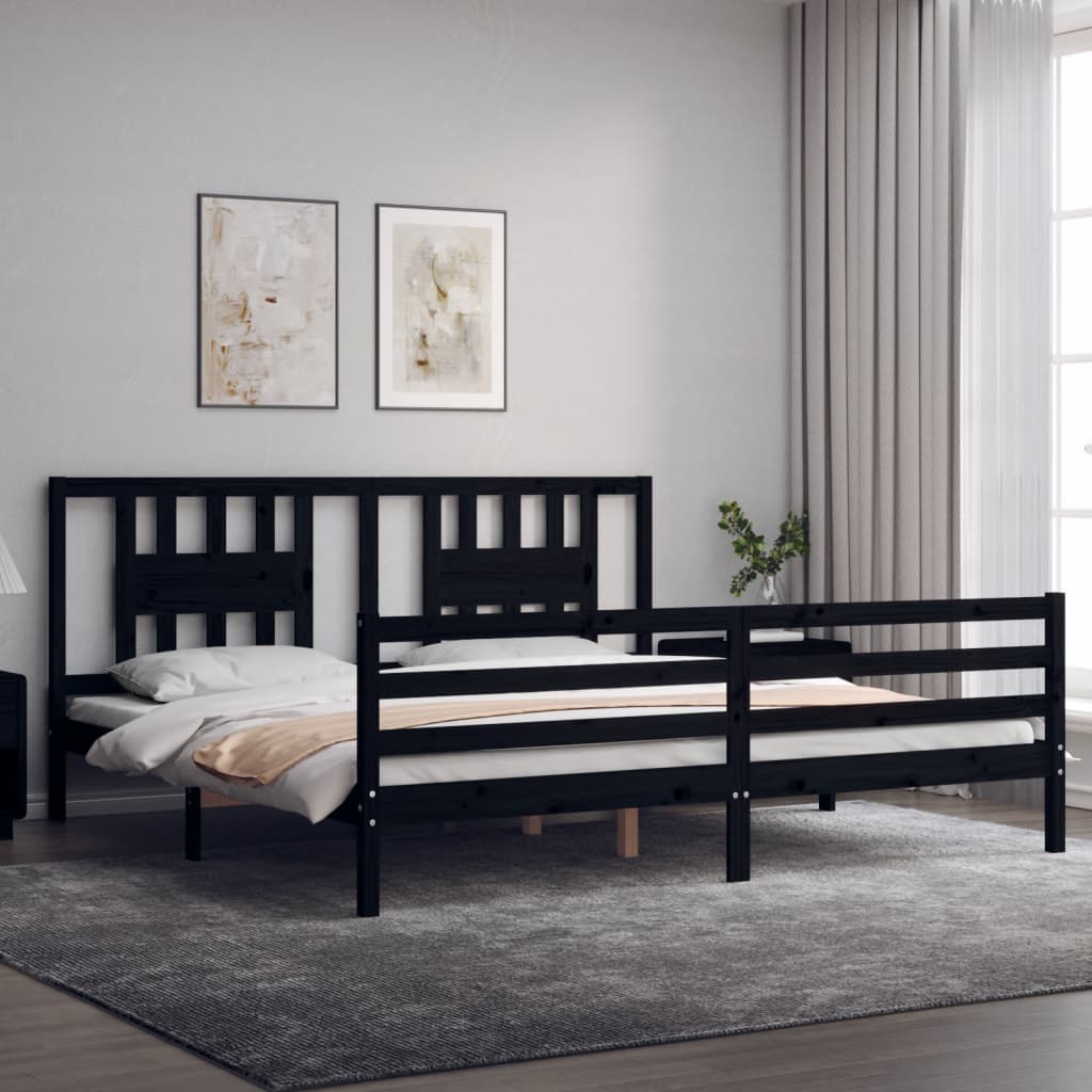 Cadre de lit sans matelas noir 200x200 cm bois massif