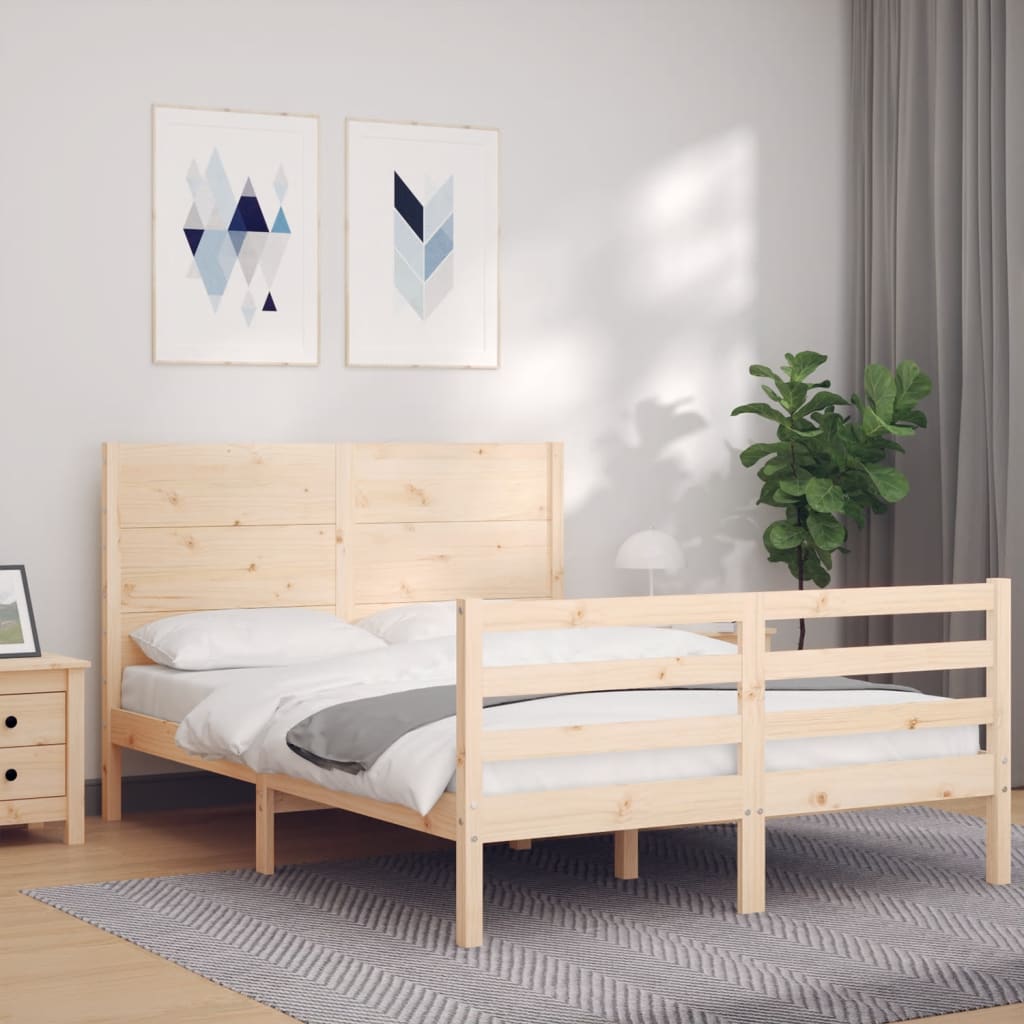 Solid wood bed frame without mattress