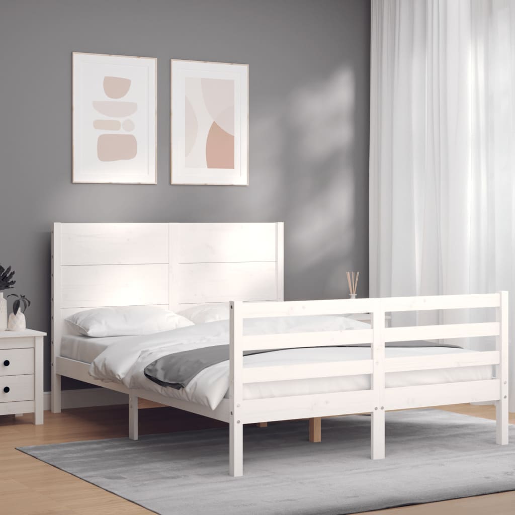 Cadre de lit sans matelas blanc bois massif