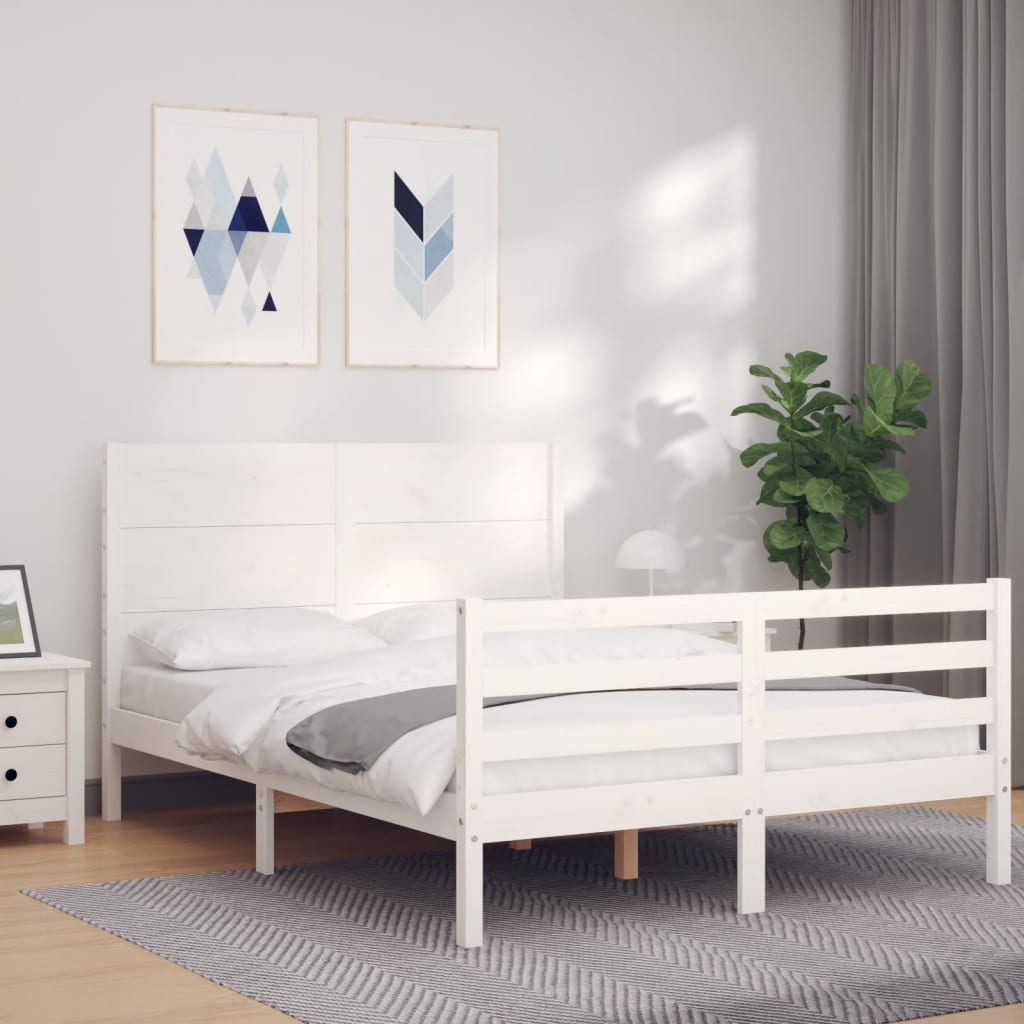 Cadre de lit sans matelas blanc 140x200 cm bois massif