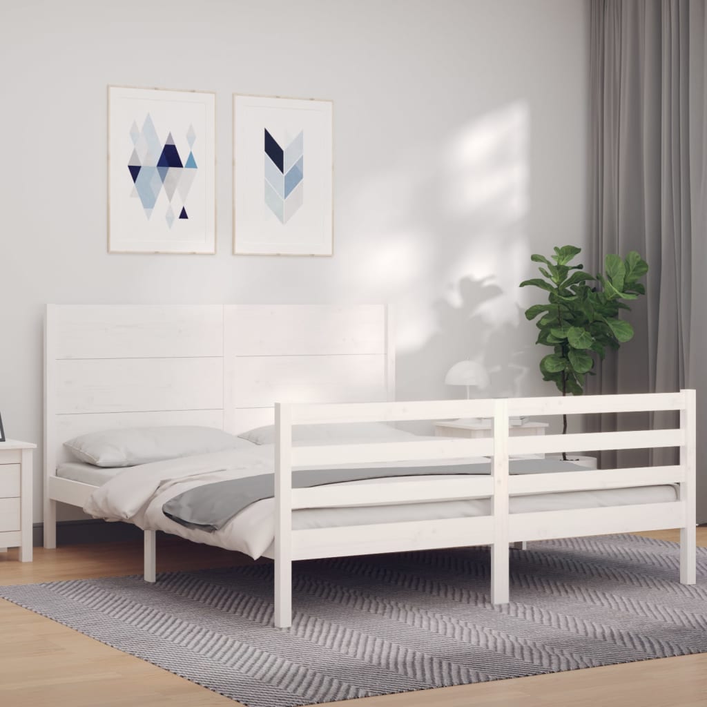 Cadre de lit sans matelas blanc bois de pin massif