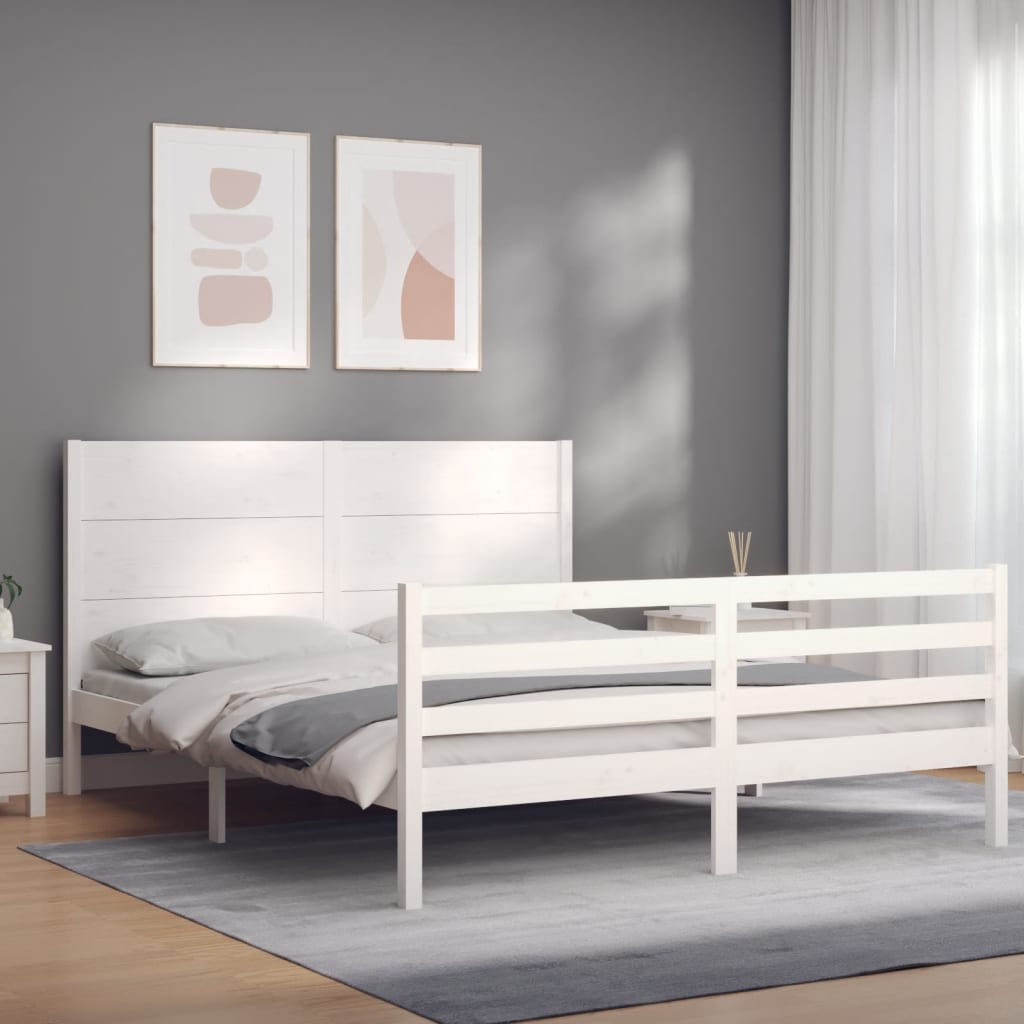 Cadre de lit sans matelas blanc bois de pin massif