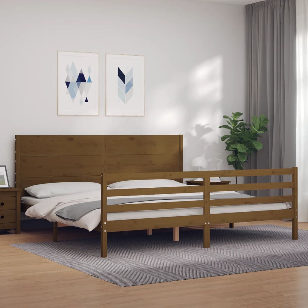 Cadre de lit sans matelas marron miel 200x200 cm bois massif